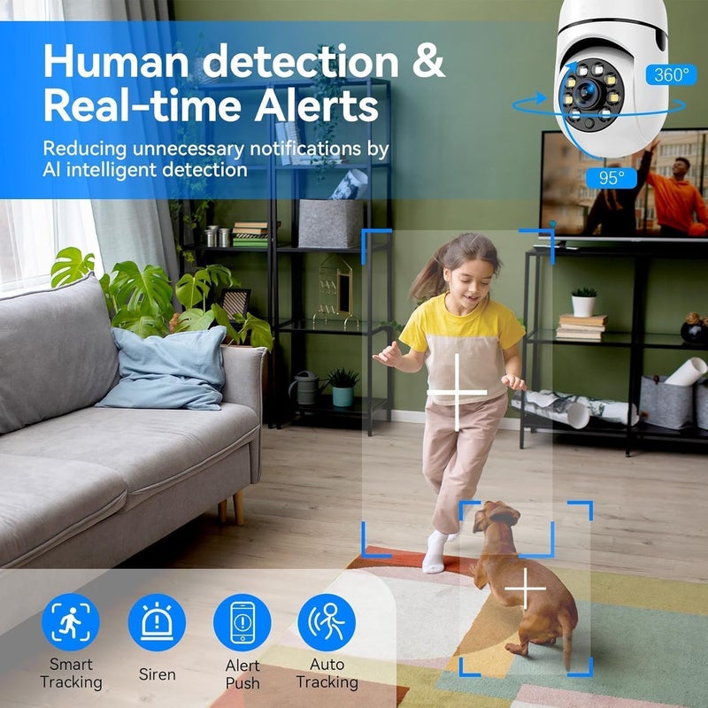 TP PLUS كاميرا أمان منزلية ذكية بدقة 3MP Full HD مع واي فاي CCTV بزاوية 360° مع كاميرا مصباح قابلة للتدوير والدوران ودعم بطاقة SD سعة 128GB (غير مدرجة) مثالية لمراقبة المكتب المنزلي (K-802) - Image 4