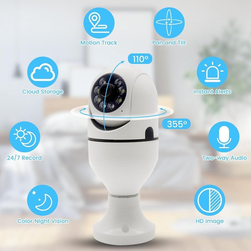 TP PLUS كاميرا أمان منزلية ذكية بدقة 3MP Full HD مع واي فاي CCTV بزاوية 360° مع كاميرا مصباح قابلة للتدوير والدوران ودعم بطاقة SD سعة 128GB (غير مدرجة) مثالية لمراقبة المكتب المنزلي (K-802) - Image 2