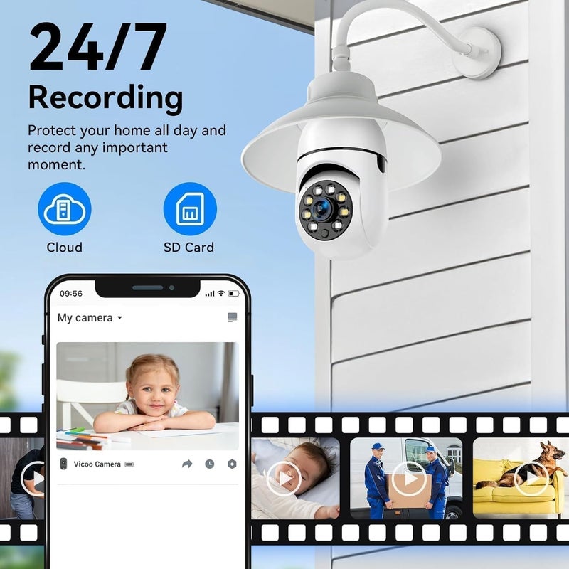 TP PLUS كاميرا أمان منزلية ذكية بدقة 3MP Full HD مع واي فاي CCTV بزاوية 360° مع كاميرا مصباح قابلة للتدوير والدوران ودعم بطاقة SD سعة 128GB (غير مدرجة) مثالية لمراقبة المكتب المنزلي (K-802) - Image 3