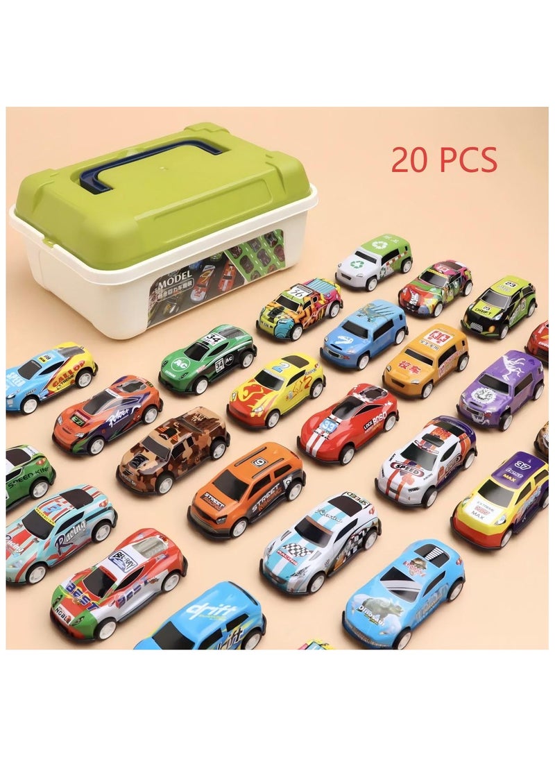 ليكسادا طقم سيارات ألعاب معدنية مكون من 20 قطعة مع وظيفة منحدر وصندوق تخزين - ألوان متنوعة، هدية مثالية للأولاد والبنات من سن 3 سنوات فأكثر، مثالية لأعياد الميلاد، اليوم المدرسي، هدية المهرجانات الخاصة (سيارات ألعاب بألوان عشوائية) - Image 1