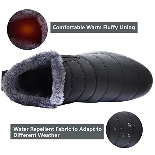 JOINFREE Winter Snow Boots with Waterproof Oxford Cloth Fur lined Winter Shoes for Outdoor for Women Black 7.5 M - Image 4