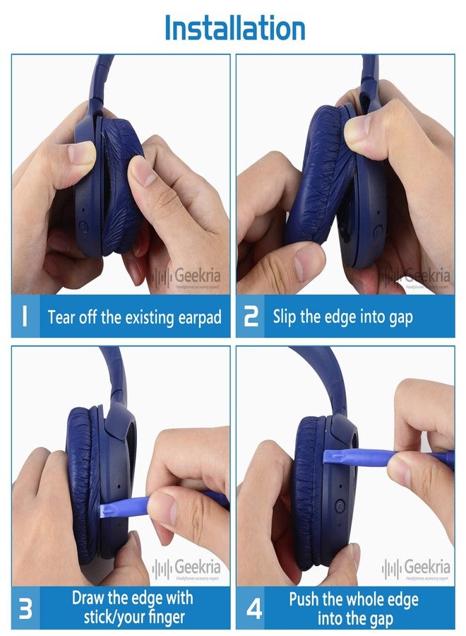 Geekria QuickFit Leatherette Replacement Ear Pads Compatible with JBL JR 300/ 300BT, T450BT, T500BT, Tune 500/ 500BT/ 510BT/ 520BT Headphones, Ear Cushions with Video Guide (Blue) - Image 5