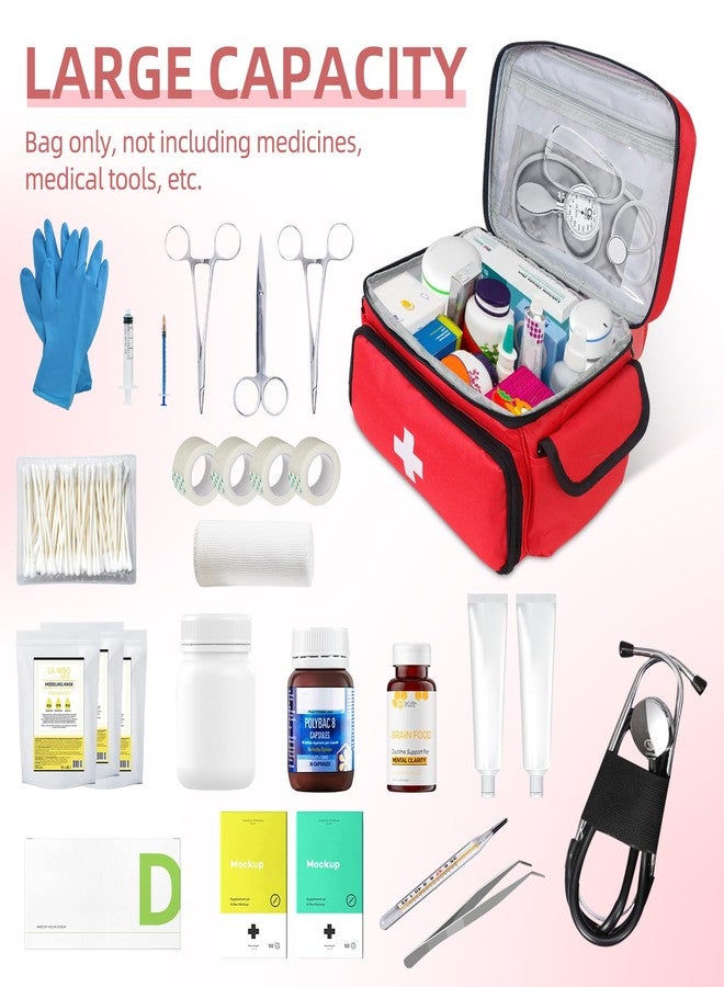 ALSLEA First Aid Bag Empty First Aid Kit Storage Box 12" x 9" x 7" Medical Bag Portable Pill Bottle Organizer Case for Car, Travel, Office, Outdoor, Camping, Hiking, School (Red) - Image 4