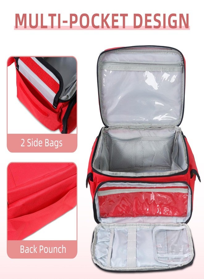 ALSLEA First Aid Bag Empty First Aid Kit Storage Box 12" x 9" x 7" Medical Bag Portable Pill Bottle Organizer Case for Car, Travel, Office, Outdoor, Camping, Hiking, School (Red) - Image 3