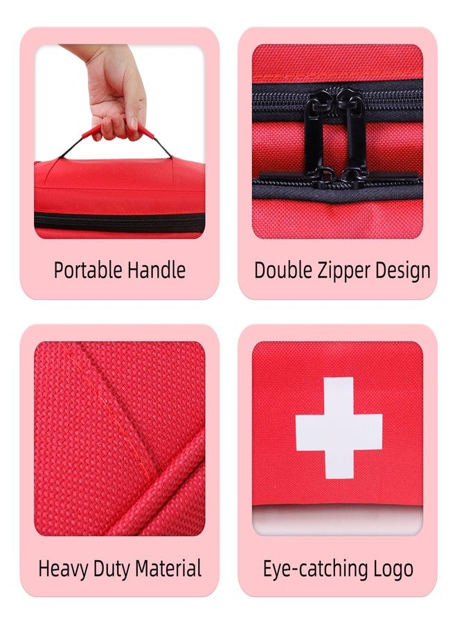ALSLEA First Aid Bag Empty First Aid Kit Storage Box 12" x 9" x 7" Medical Bag Portable Pill Bottle Organizer Case for Car, Travel, Office, Outdoor, Camping, Hiking, School (Red) - Image 2