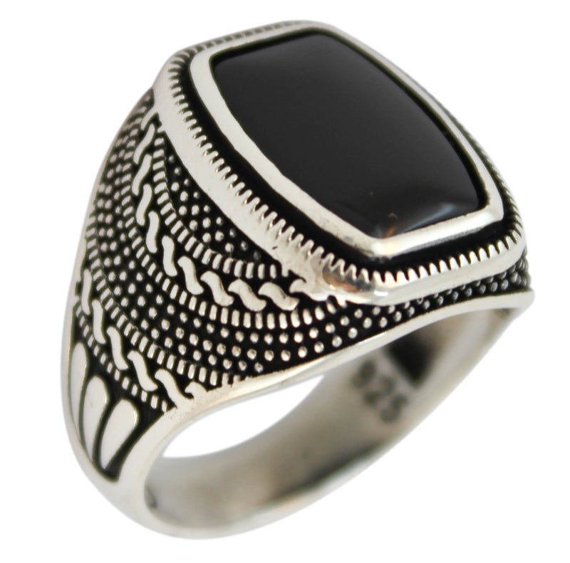 Babylon Silver 925 Sterling Silver Jewelry Onyx Stone Men Ring (8) - Image 1