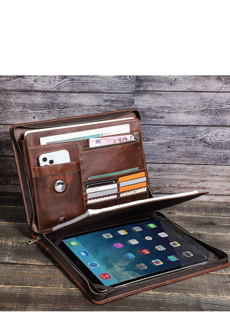 Y&D Handmade Vintage Portfolio Letter Size Notepad/Legal Pad, Business Organizer Padfolio with Handle, for Men and Women, Work Notepad Meeting Travel 12.9 Inch Brown - Image 2