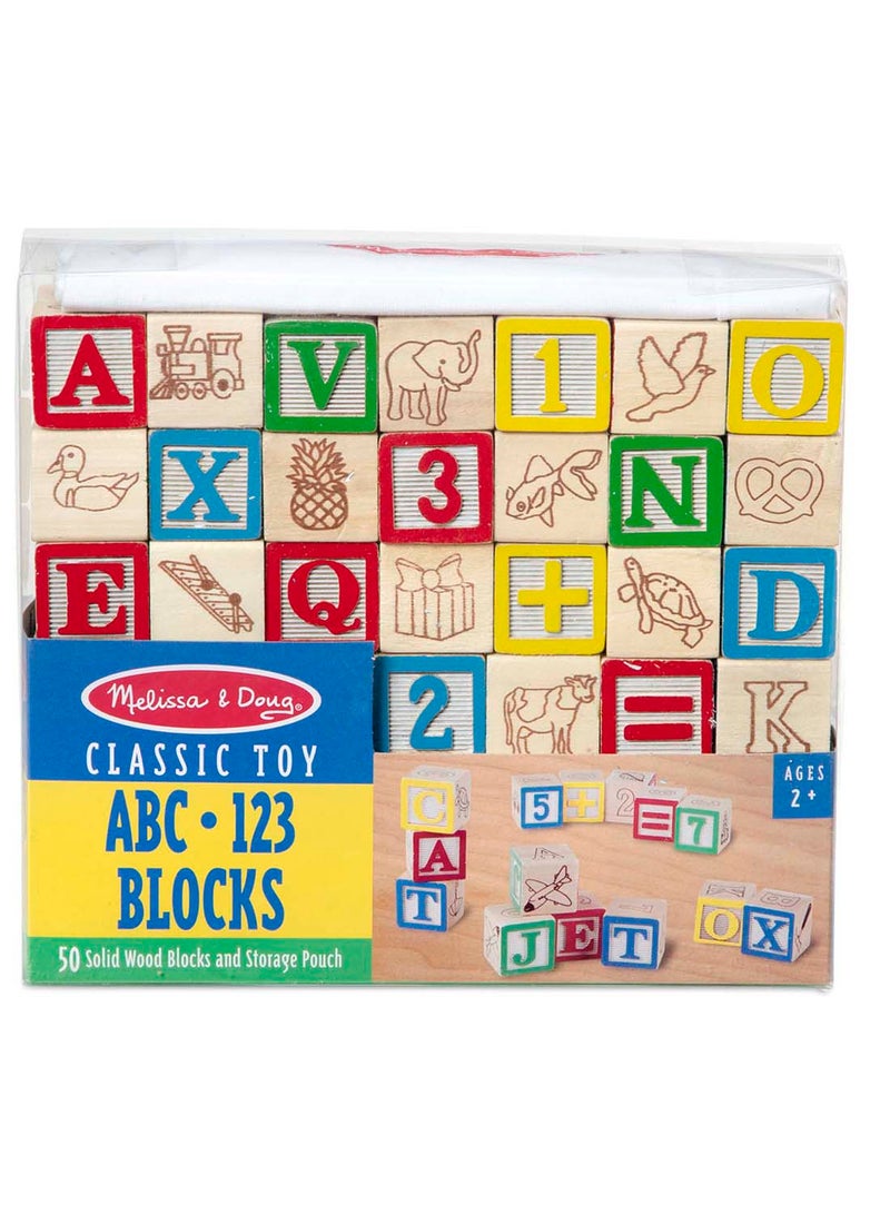 Melissa & Doug Deluxe Wooden ABC/123 1-Inch Blocks Set With Storage Pouch 50 Piece Letters And Numbers Wood Blocks, ABC Wood Blocks, Classic Wooden Blocks For Toddlers And Kids Ages 2+ - Image 1