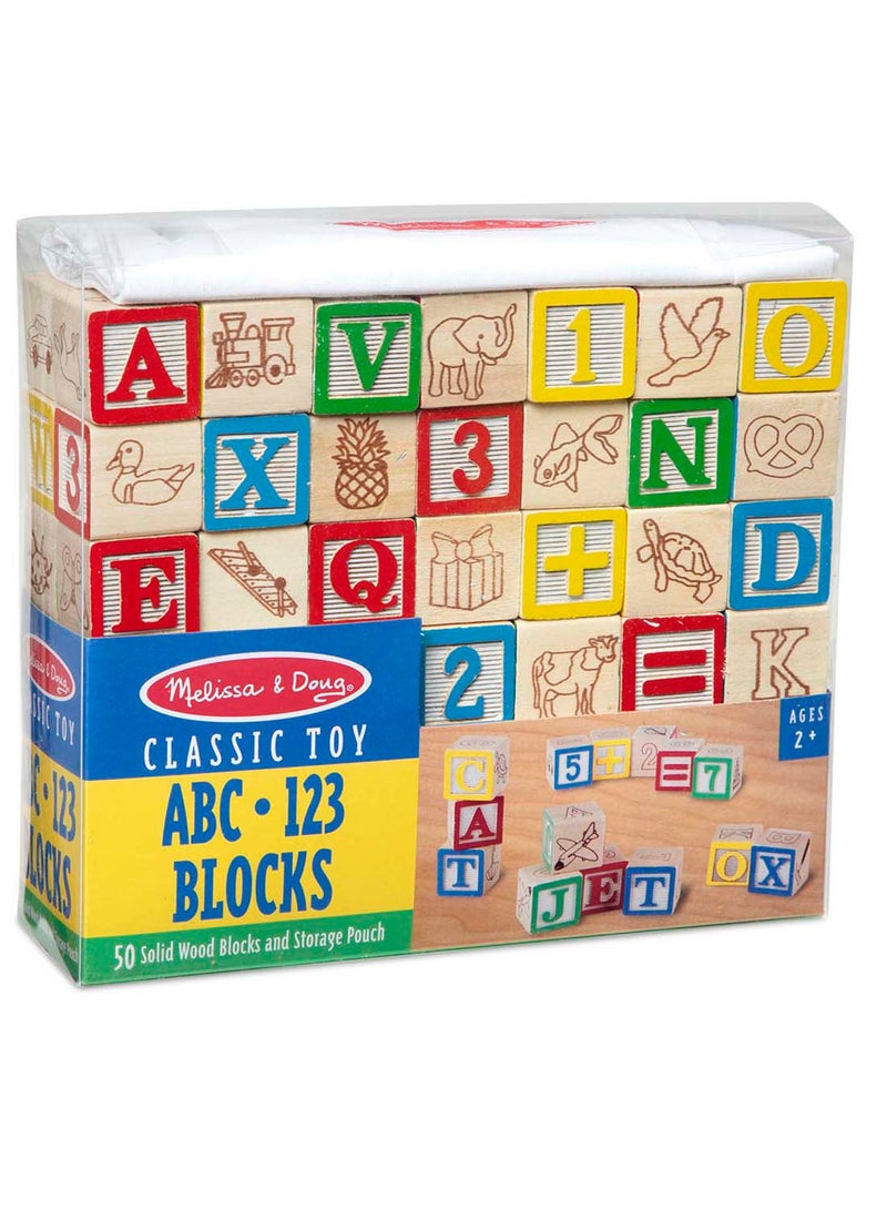 Melissa & Doug Deluxe Wooden ABC/123 1-Inch Blocks Set With Storage Pouch 50 Piece Letters And Numbers Wood Blocks, ABC Wood Blocks, Classic Wooden Blocks For Toddlers And Kids Ages 2+ - Image 2