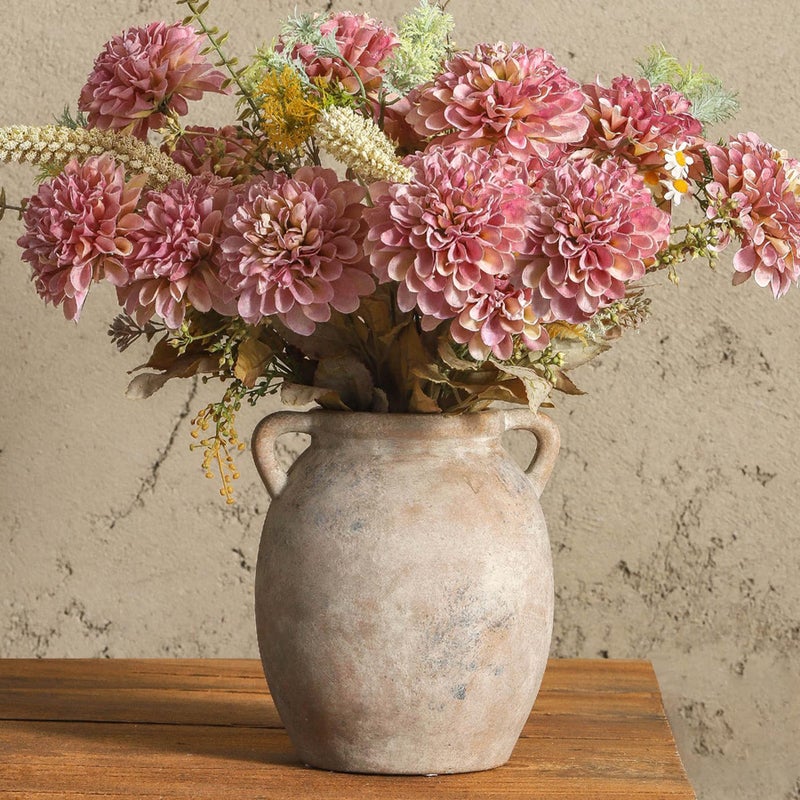 Dobbyby Ceramic Flower Vase 7.6 inch Farmhouse Rustic Vase Decorative Pottery Terracotta Vases for Home Decor Table Mantle Fireplace Living Room Bathroom Wedding Centerpiece (Whitewashed) - Image 1