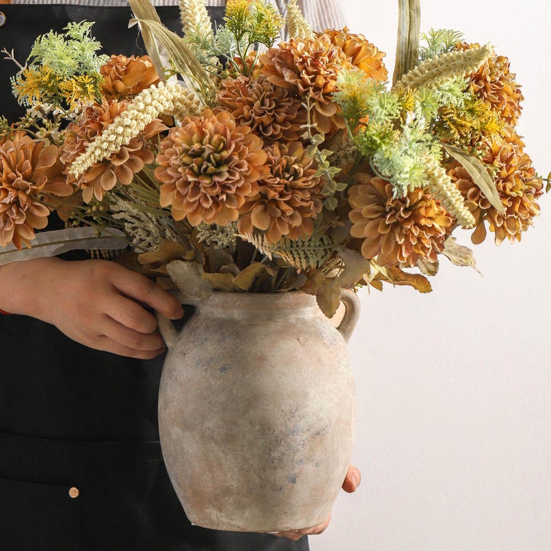 Dobbyby Ceramic Flower Vase 7.6 inch Farmhouse Rustic Vase Decorative Pottery Terracotta Vases for Home Decor Table Mantle Fireplace Living Room Bathroom Wedding Centerpiece (Whitewashed) - Image 4