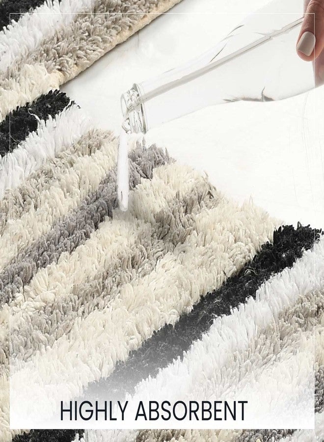 SASHAA WORLD Striped Anti-Skid Bathmat & Contour Set | Ultra Soft, Highly Absorbent, Ideal for Bathroom & Home Use, 2-Piece Set with Rectangle & Contour Mats | 50x80 cm, Black, White & Grey Pack of 2 - Image 5