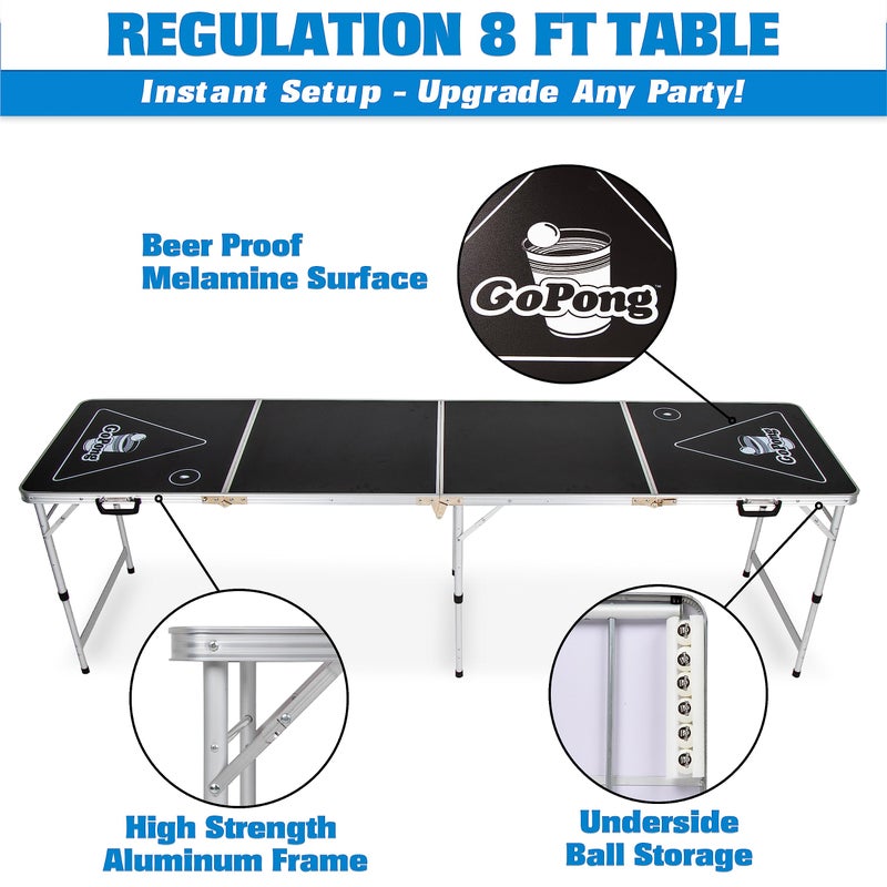 GoPong 8 Foot Portable Beer Pong / Tailgate Tables (Black, Football, American Flag, or Custom Dry Erase) - Image 2