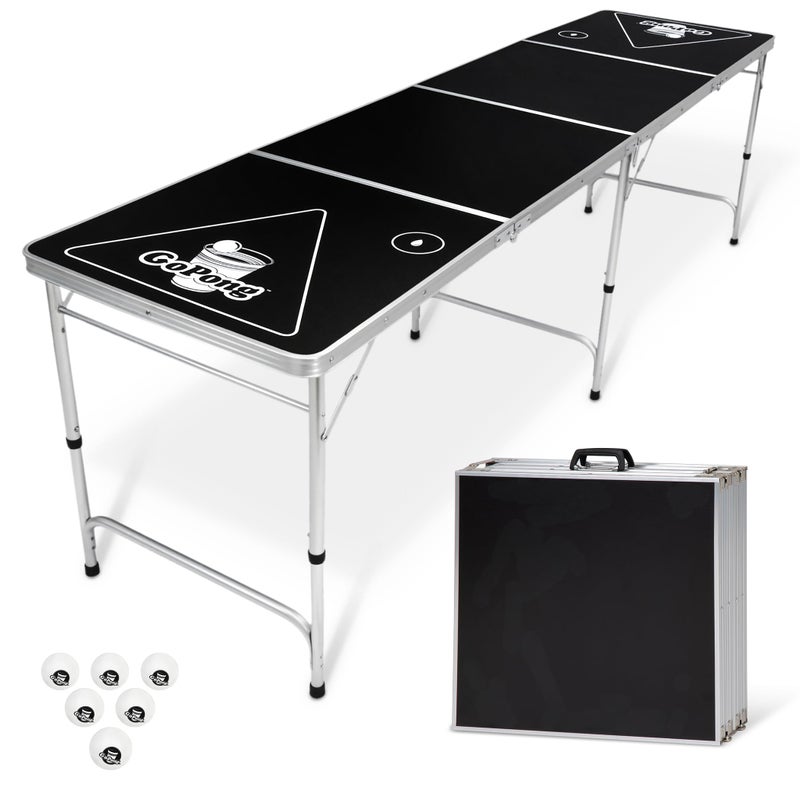GoPong 8 Foot Portable Beer Pong / Tailgate Tables (Black, Football, American Flag, or Custom Dry Erase) - Image 1