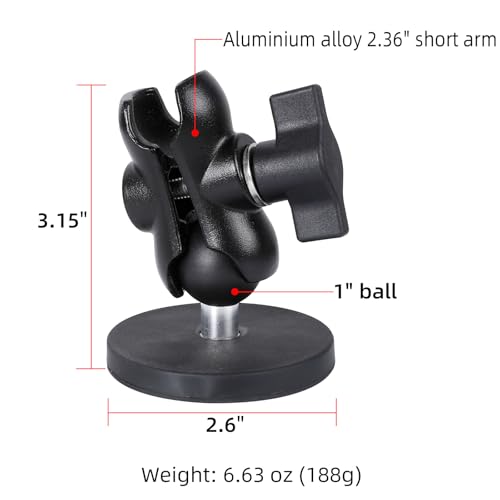 FPN 66mm Diameter Round Heavy-Duty Magnetic Base Mount with 25mm /1 inch Rubber Coating Ball & Double Socket Arm Compatible with RAM B Size Mounts (Magnetic Bsae w 2.36" Arm) - Image 2
