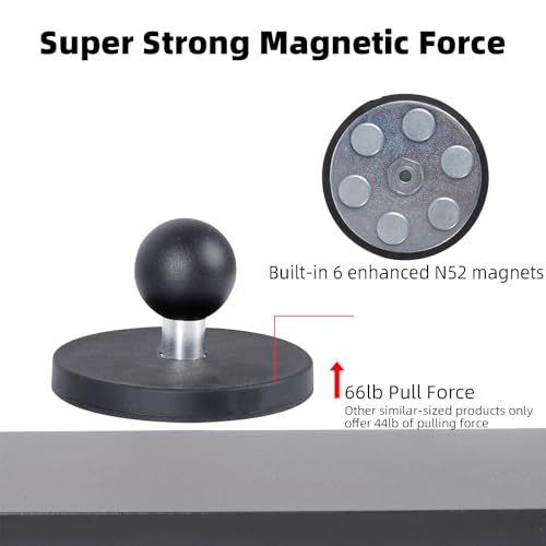 FPN 66mm Diameter Round Heavy-Duty Magnetic Base Mount with 25mm /1 inch Rubber Coating Ball & Double Socket Arm Compatible with RAM B Size Mounts (Magnetic Bsae w 2.36" Arm) - Image 3