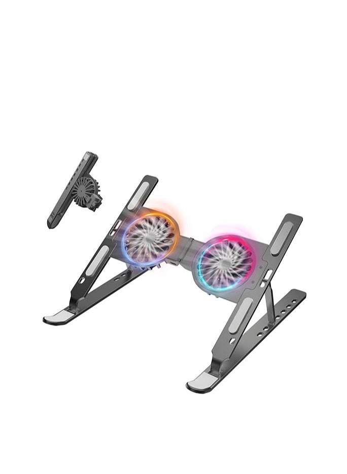Foldable laptop stand with laptop cooling pad, foldable laptop stand, laptop cooling system stand with two silent fans, adjustable height, LED lights, for 10-15.6 inch laptops - Image 1