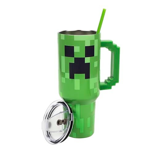 Bioworld Minecraft Creeper Ultimate 40 Oz Stainless Steel Tumbler With Pixelated Handle - Image 1