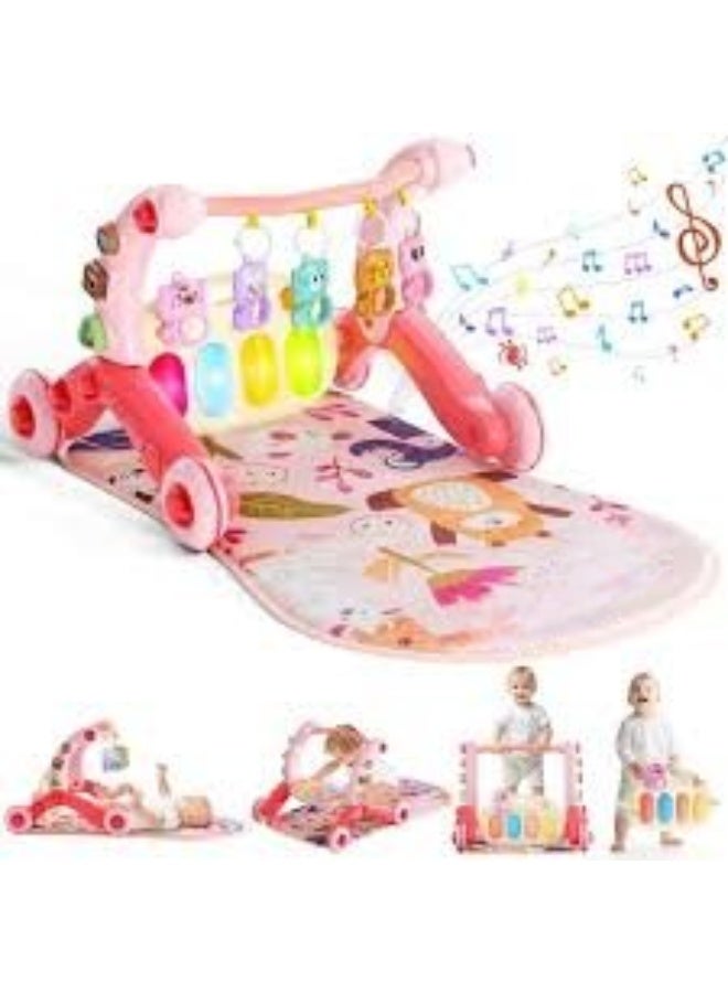 Baby Gym Mat  ,walker with Kick-Activated Piano and Hanging Toys for Cognitive and Motor Skills Development, pink - Image 2
