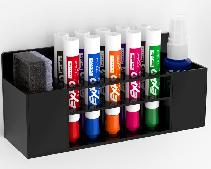 hblife HBlife Acrylic Magnetic Dry Erase Marker Holder Wall Mount 10 Slots Whiteboard Marker Holder for Office School and Home Marker Eraser and Whiteboard Cleaner Not Included Black
