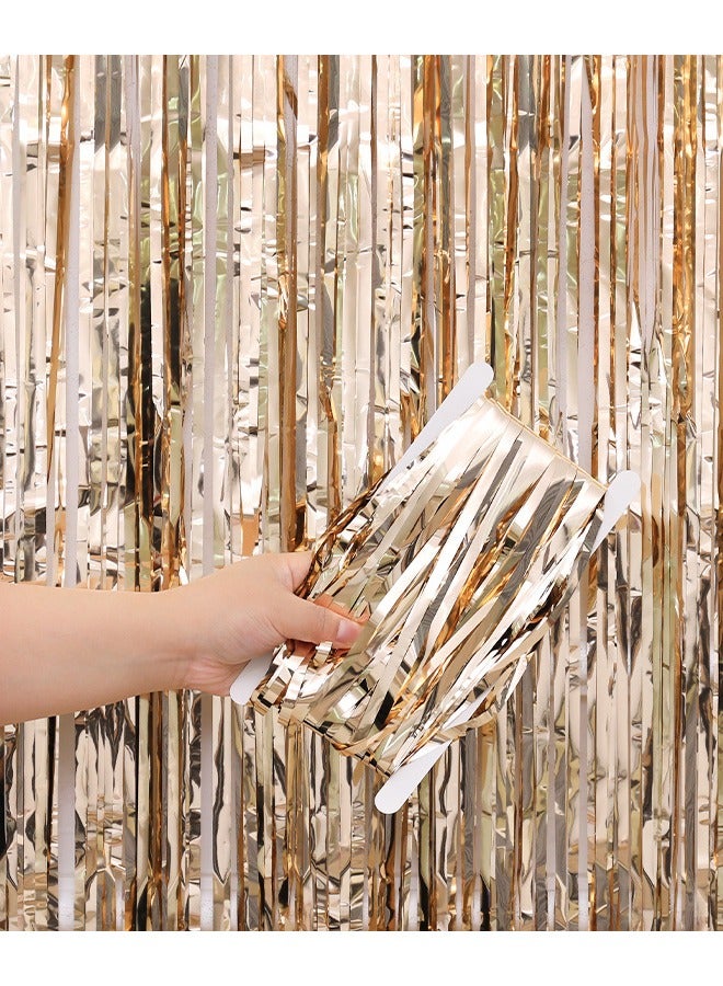 2 Pack Glitter Fringe Rain Champagne Gold Fringe Curtain Backdrop Curtain 2.5M x 1M Photo Booth Backdrop Fringe Curtains Metallic Curtains for Birthday Parties Wedding Graduations Party Decorations - Image 1