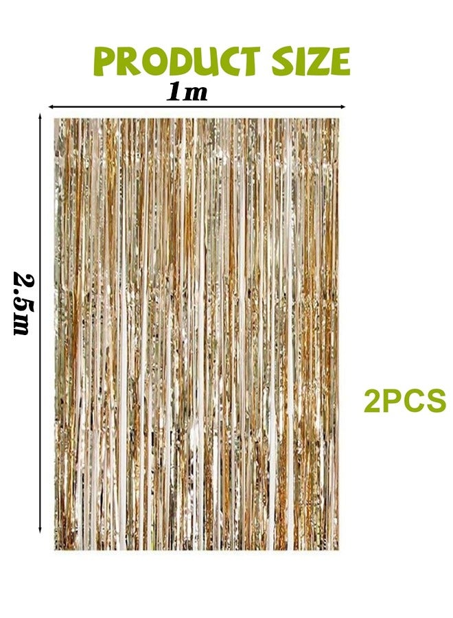 2 Pack Glitter Fringe Rain Champagne Gold Fringe Curtain Backdrop Curtain 2.5M x 1M Photo Booth Backdrop Fringe Curtains Metallic Curtains for Birthday Parties Wedding Graduations Party Decorations - Image 3