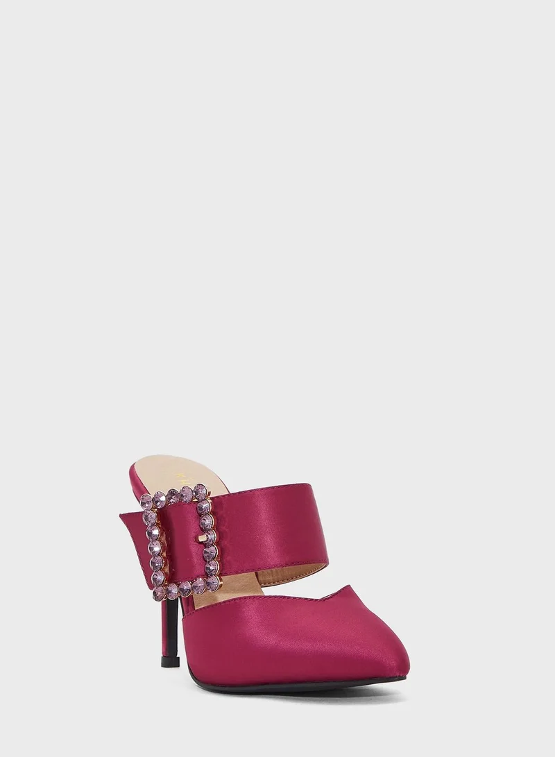 Khizana Jewelled Buckle Satin Slip On Pump