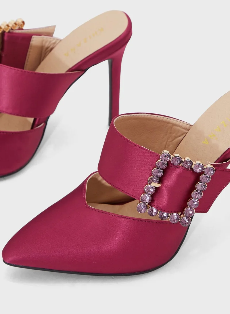Khizana Jewelled Buckle Satin Slip On Pump