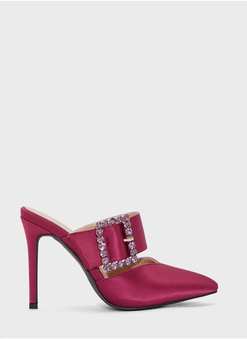 Khizana Jewelled Buckle Satin Slip On Pump