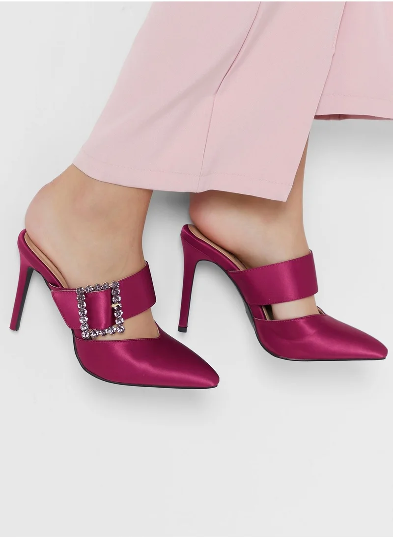 Khizana Jewelled Buckle Satin Slip On Pump