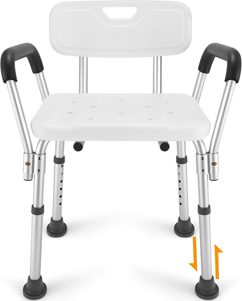 TABEKE Shower Chair for Inside Shower, Heavy Duty Shower Chair with Backrest & Padded Armrest, Height Adjustable Shower Bench, Shower Seat for Bathtub, Elderly and Disabled - Image 1