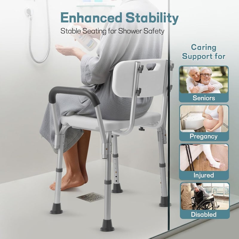 TABEKE Shower Chair for Inside Shower, Heavy Duty Shower Chair with Backrest & Padded Armrest, Height Adjustable Shower Bench, Shower Seat for Bathtub, Elderly and Disabled - Image 5