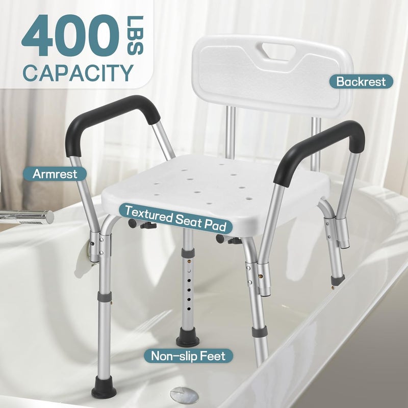 TABEKE Shower Chair for Inside Shower, Heavy Duty Shower Chair with Backrest & Padded Armrest, Height Adjustable Shower Bench, Shower Seat for Bathtub, Elderly and Disabled - Image 4