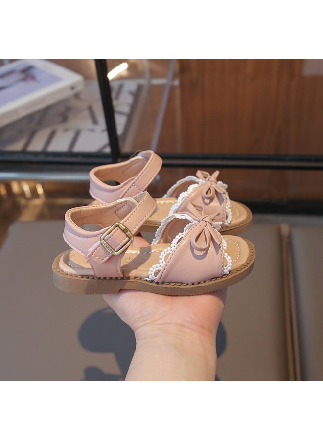 Girls' Sandals  Summer Children's Round Toe Open Toe Princess Shoes Women's Bow Soft Sole Non-slip Sandals Trendy