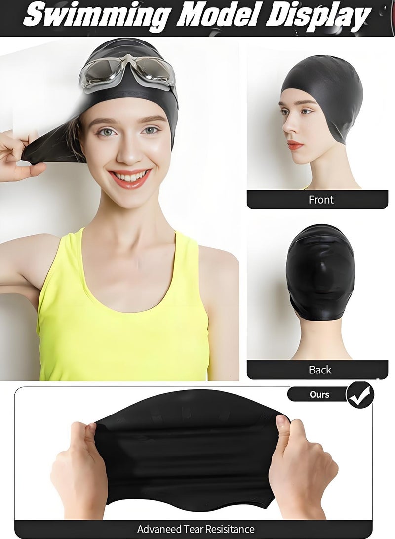 Wish Plus Silicone Swimming Cap for Men Women Adults, Durable Flexible and Skin Friendly Bathing Swimming Caps for Long and Short Hairs, Protect Your Ears and Hair, Ergonomic Design With Ear Protection Pocket - Image 2