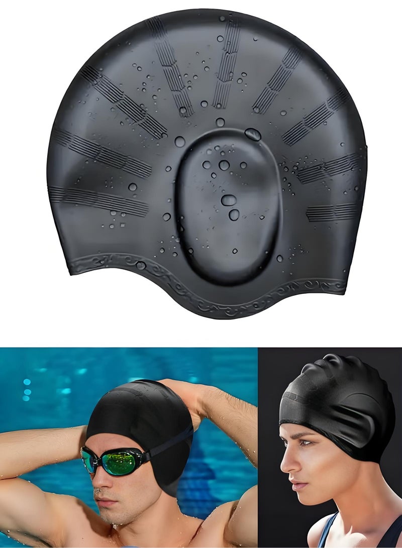 Wish Plus Silicone Swimming Cap for Men Women Adults, Durable Flexible and Skin Friendly Bathing Swimming Caps for Long and Short Hairs, Protect Your Ears and Hair, Ergonomic Design With Ear Protection Pocket - Image 1