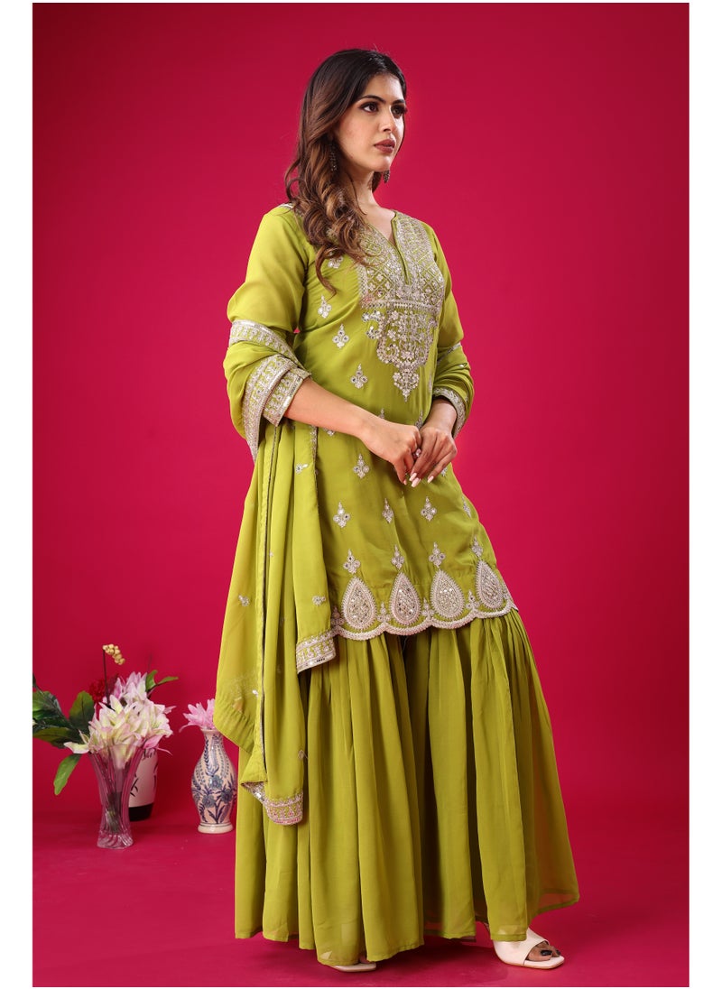 Super Asian Designer Heavy Georgette Embroidered Sharara Set with Dupatta – Ruffle Flair | Fully Stitched & Ready to Wear  - Image 5