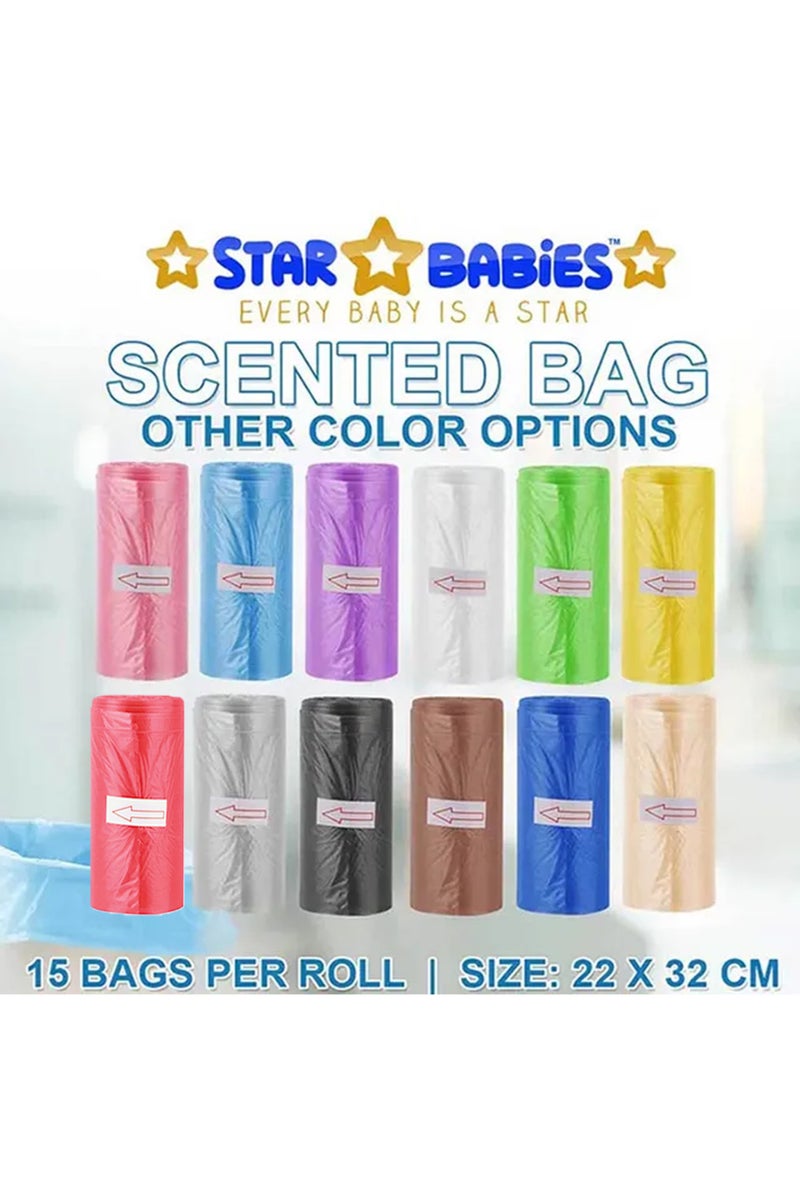 Star Babies Scented Bags  Odor Neutralizing  Leak-Proof  Compact Roll  0 Months   22 x 32 cm  Multicolor  Pack of 5 Rolls - 75 Pieces - Image 3