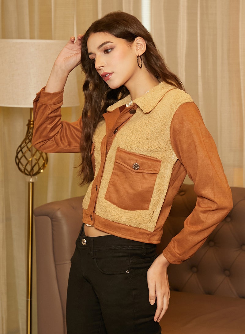 كامبوس سوترا Women's Sienna Brown Contrast Sherpa Jacket  - Image 3