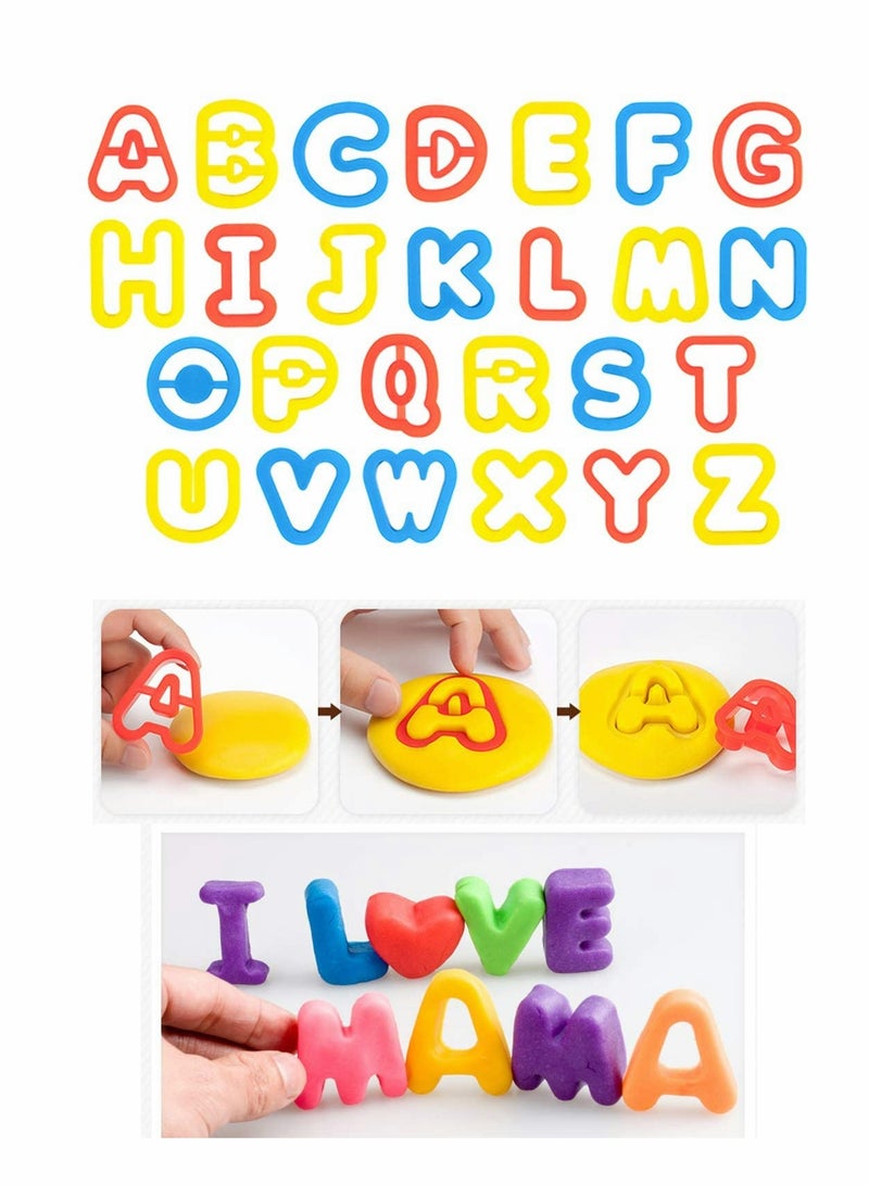 Excefore Multi-Color Clay Dough Tools, Play Dough Tools Set for Kids Letter Molds, Numeral Molds Various Plastic Animal Molds for Creative Dough Cutting (Letters Numbers and Basic Shapes 63 Pieces) - Image 3