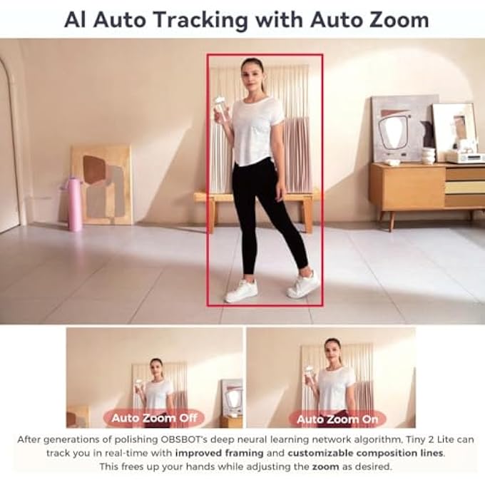rayihni TINY 2 LITE AI-POWERED 4K UHD PTZ WEBCAM,1/2" CMOS 4X DIGITAL ZOOM AI AUTO TRACKING WITH AUTO ZOOM GESTURE CONTROL 2.0, LIVESTREAM FOR GAME/MEETING/ONLINE EDUCATE, W MINI TRIPOD - Image 2