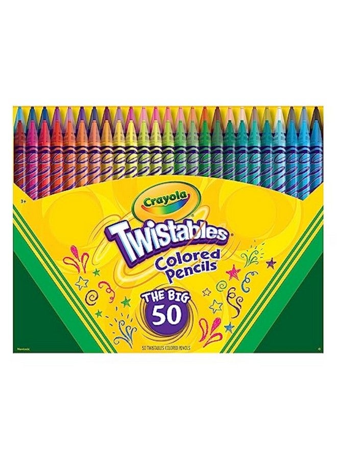 Crayola Twistables Colored Pencil Set (50ct), No Sharpen Colored Pencils For Kids Coloring Books, Drawing & Sketching Supplies, Travel Essential, 4+ - Image 1