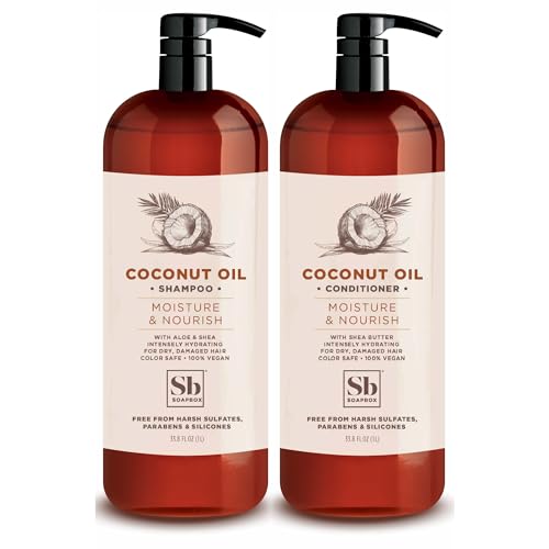 Soapbox Shampoo and Conditioner Set with Coconut Oil Jojoba Oil Aloe and Shea Butter to Moisturize and Nourish for All Hair Types 1 Liter Each Pack of 2