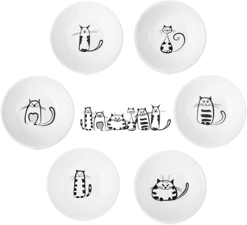 بيج نوز دير صلصة خزفية لقطة بأنف كبير ولطيفة جدًا من BigNoseDeer، وعاء توابل صغير جانبي، أطباق توابل، وعاء للنقع بصويا للسوشي، أواني للوجبات الخفيفة، مجموعة من 6 أطباق صغيرة من الخزف بشكل قطة (Meow Porcelain Small Saucer Set). - Image 1