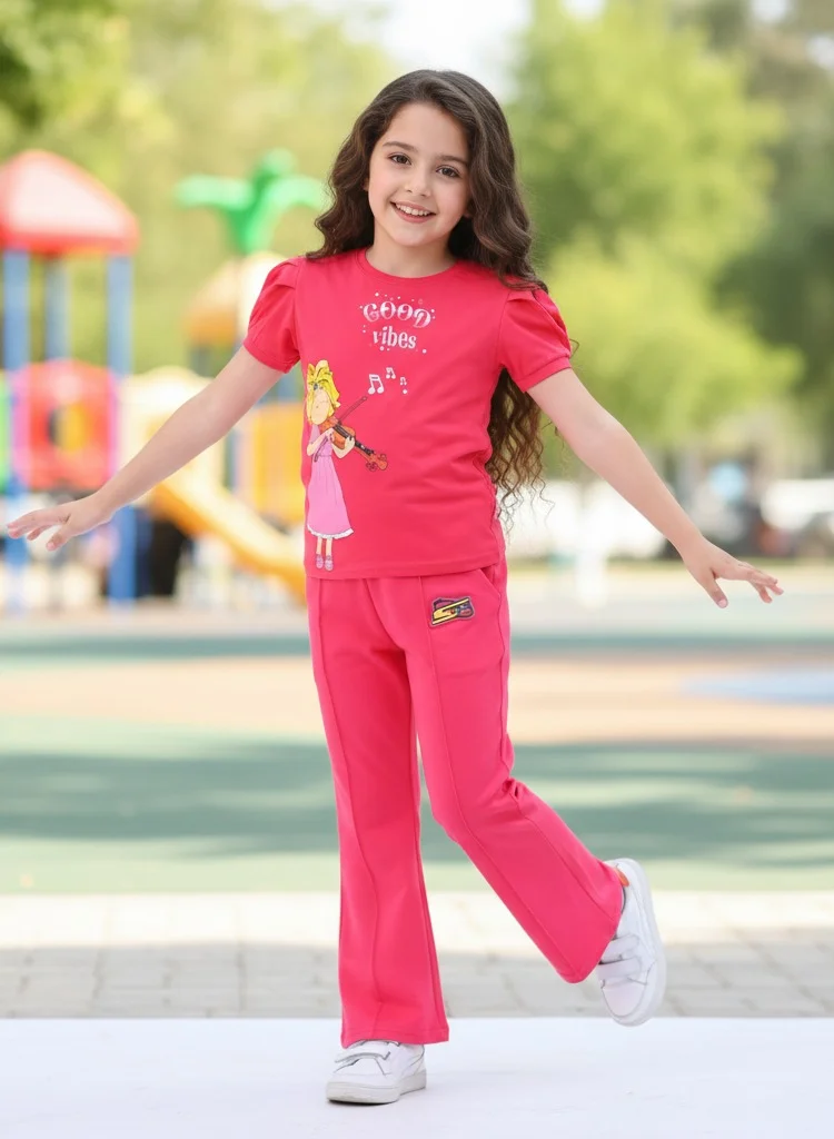 zaitoon Girls’ 2-Piece Outfit with Mooda Moodi Print