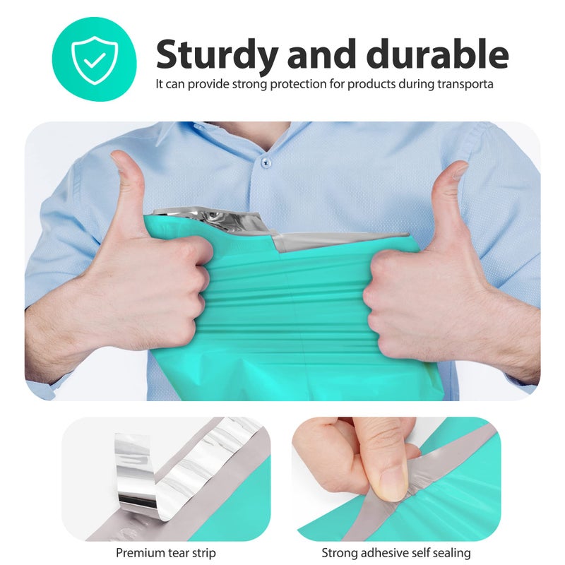 Fuxury أكياس شحن فاخرة بولي 14.5x19 بوصة 50 قطعة، أكياس شحن مقاومة للماء للملابس، أظرف شحن قوية ذات لاصق للأعمال الصغيرة، أكياس بولي ذات ختم ذاتي باللون الفيروزي - Image 4