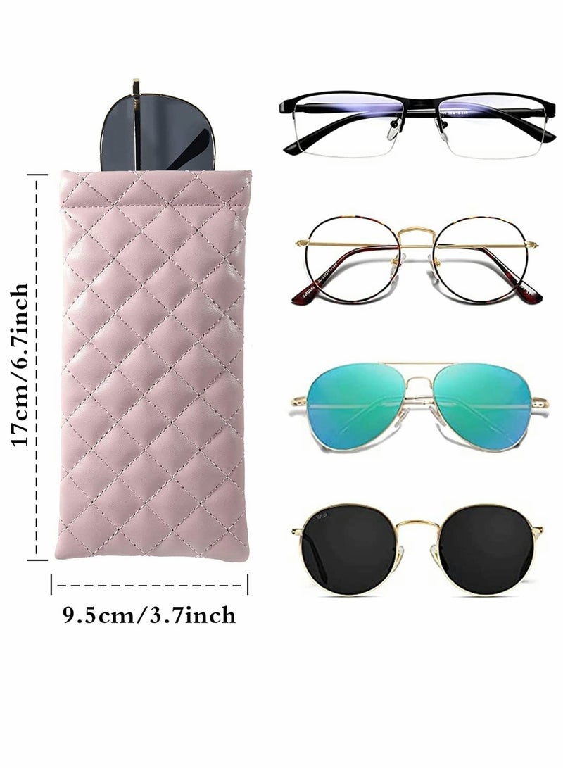 SYOSI 2 Pack Glasses Case Squeeze Top Sunglasses Pouch Portable Soft PU Leather Eyeglass Cases Holder Black + White  - Image 2
