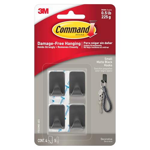 Command 3M [Removable]: Small Matte Black Hooks [4 Hooks/Pack] (Matte Black) - Image 1