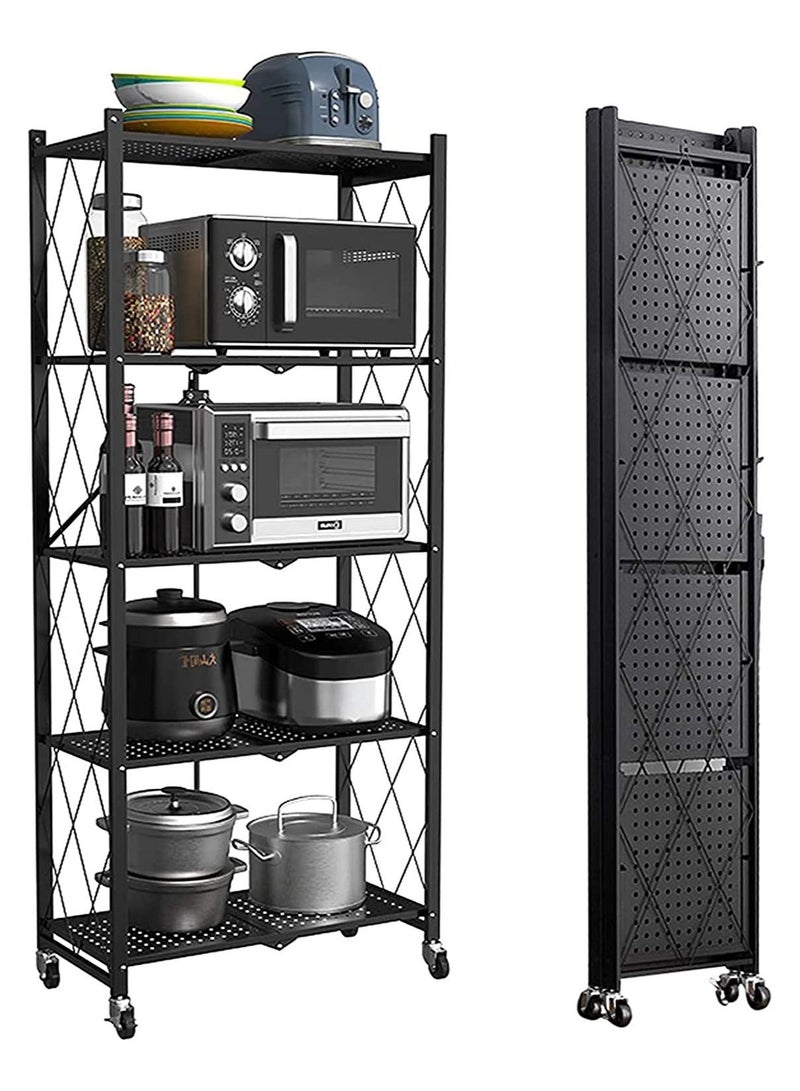 DubaiGallery Folding Storage Shelf with Wheels 5 Tiers Space Saving Organizer for Living Room Bedroom Kitchen Home - Image 1