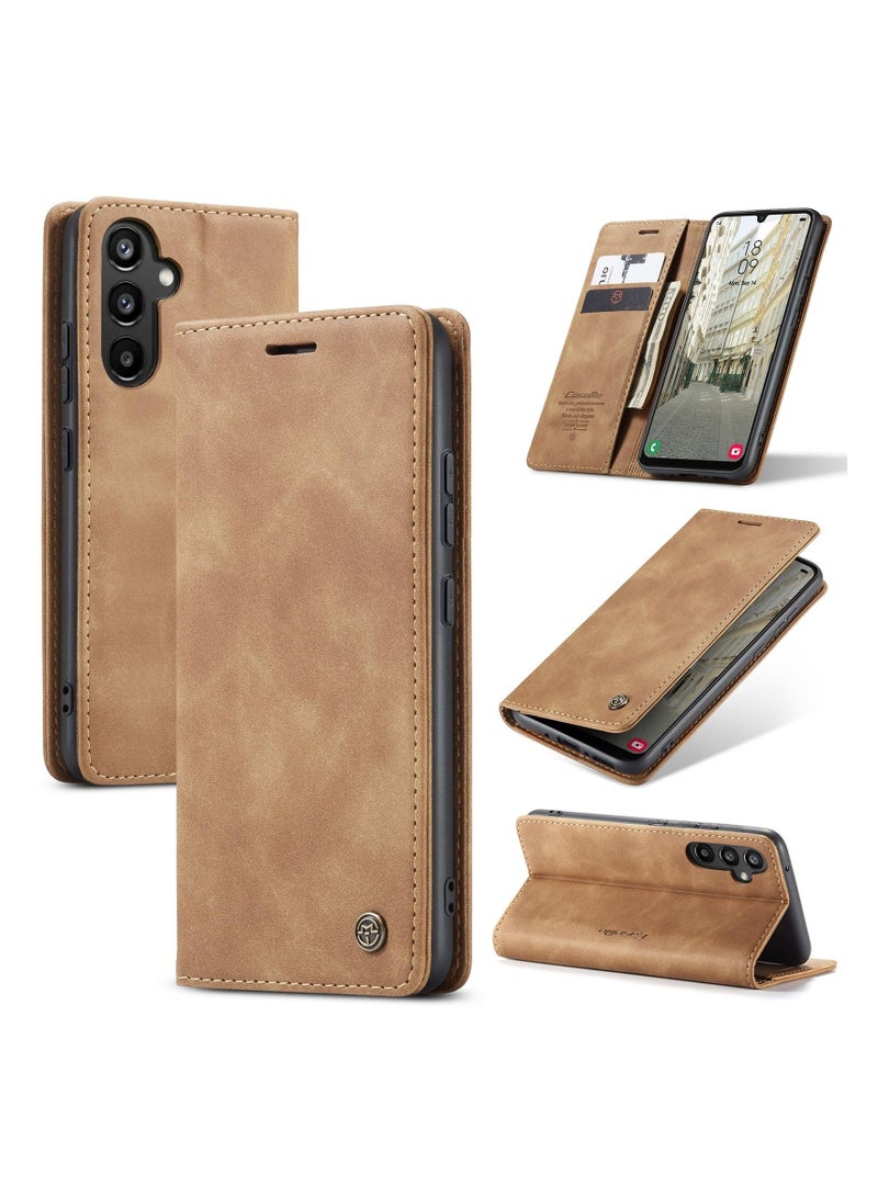 CaseMe Phone Case Luxury PU Leather Design 013 Flip Cover Card Slot Holder Cover For Samsung Galaxy A34 (Brown) - Image 1